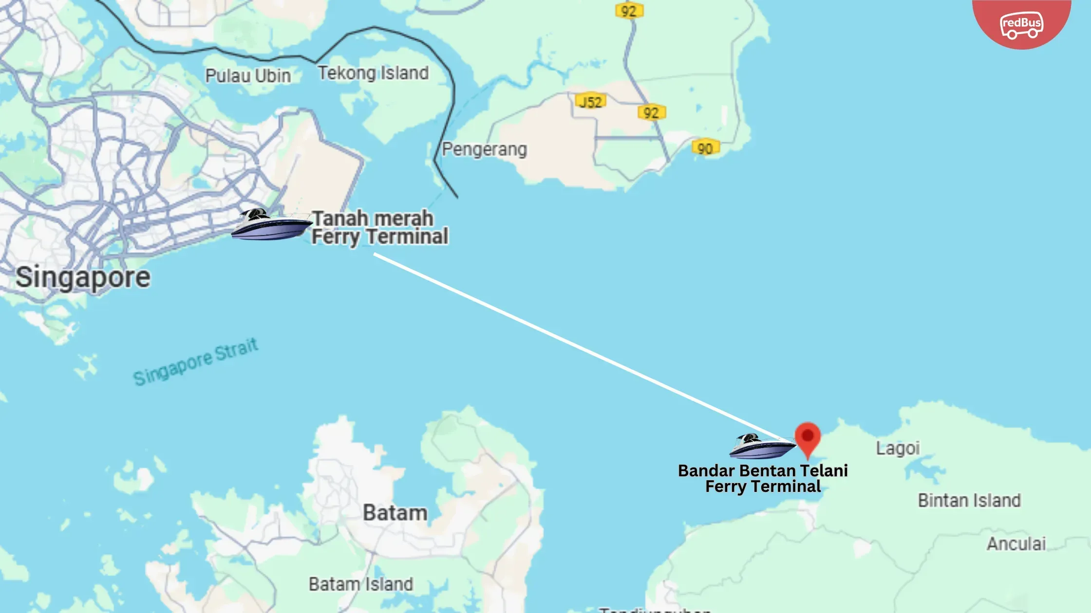 Singapore to Bintan ferry route (Tanah mera ferry terminal to Bandar Bentan Telani Ferry Terminal)